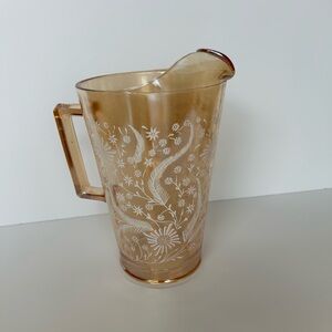 Vintage Jeanette Glass Marigold Floral Etched Pitcher | Depression Glass Style